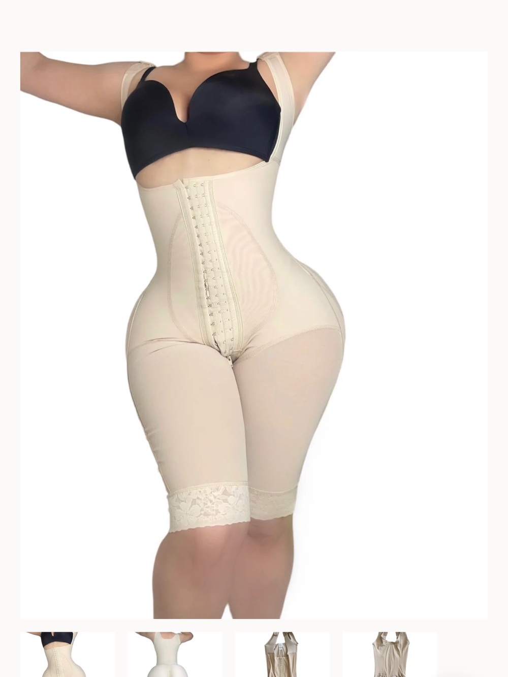 Fit doll  Beige High-Waist Full-Body Shaper Shorts with Lace Trim